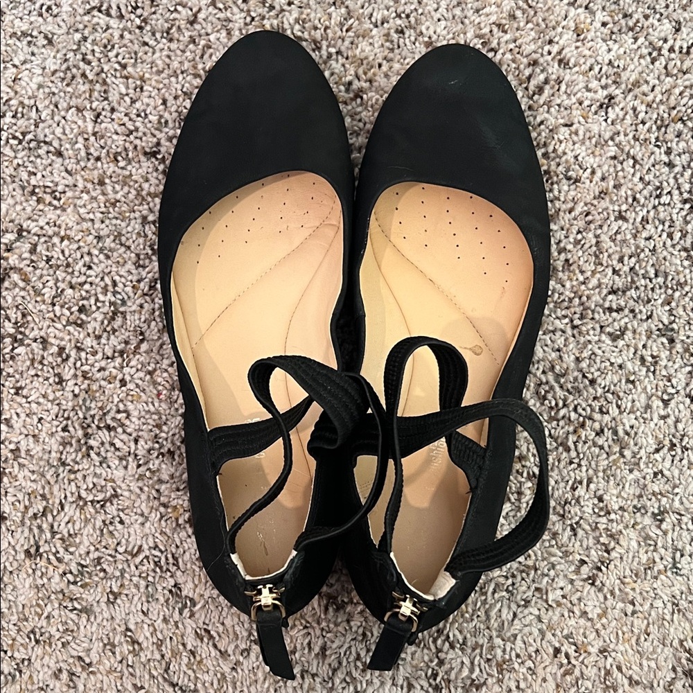 Clarks Black Women's Flats with Ankle Strap